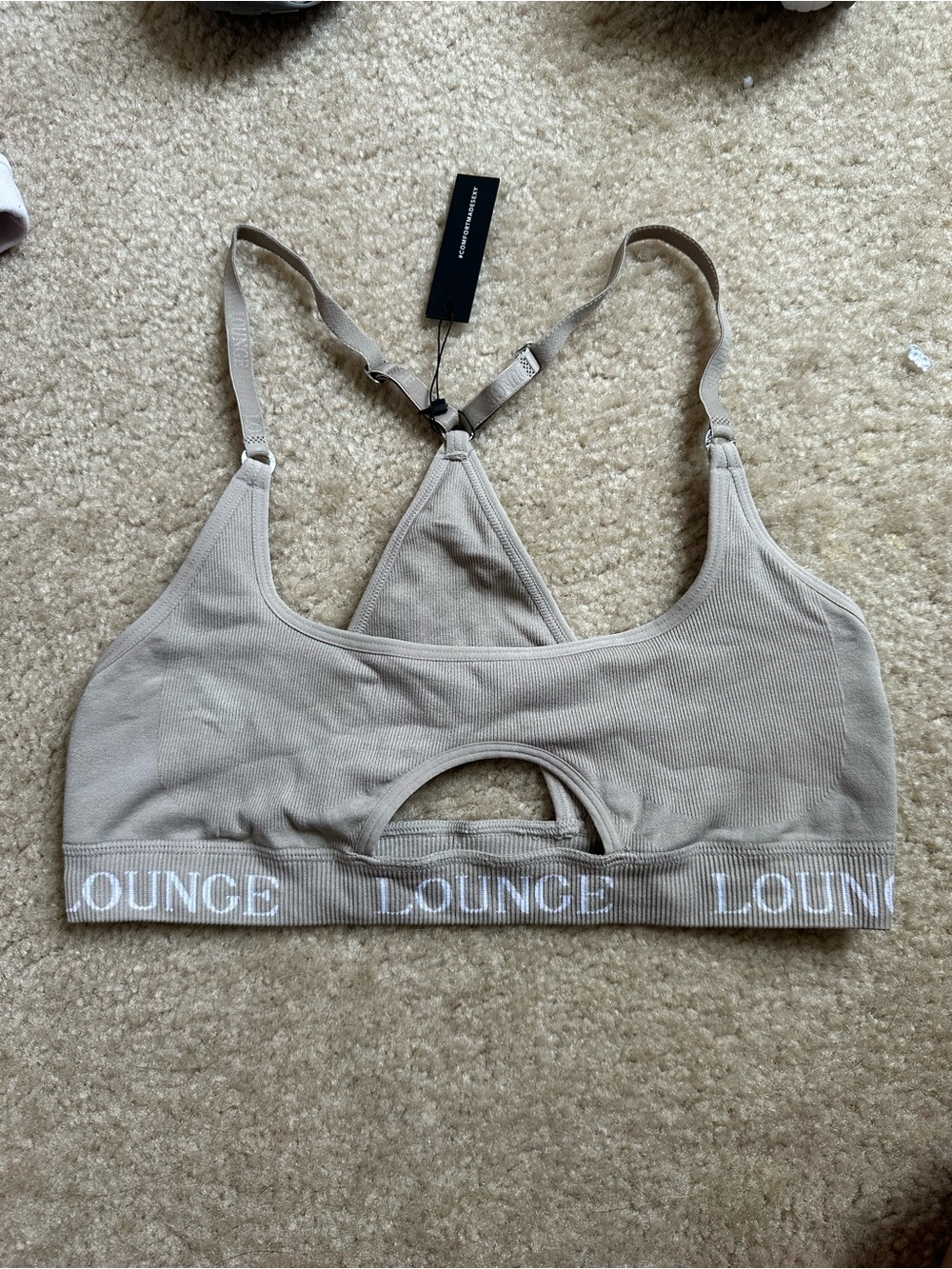 Lounge Ribbed Cutout Bralette in Beige